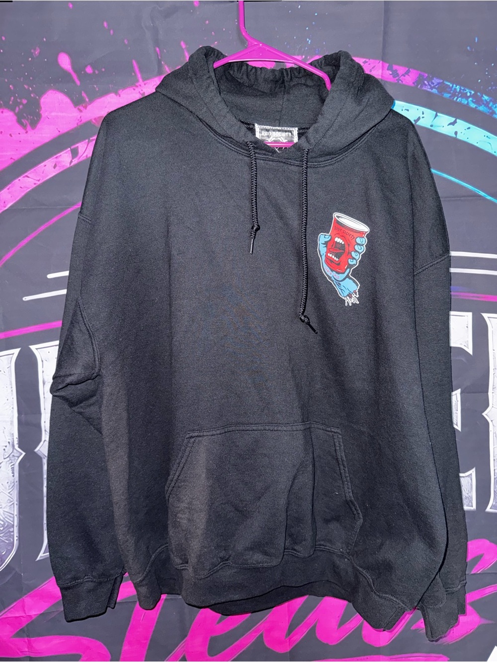 riot society Black Hoodie with Red Cup Graphic